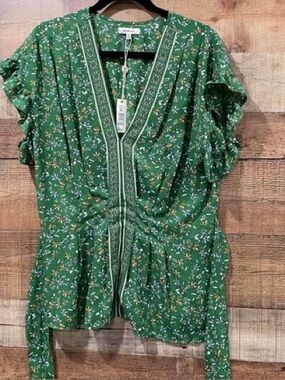 Max Studio Green Floral V-Neck Tie-Front Tunic